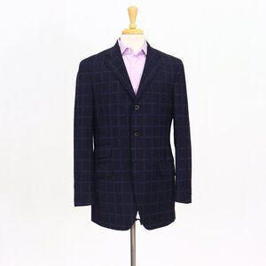 ETRO 42L Navy Blazer Sport Coat Jacket 3-Button Check Y634